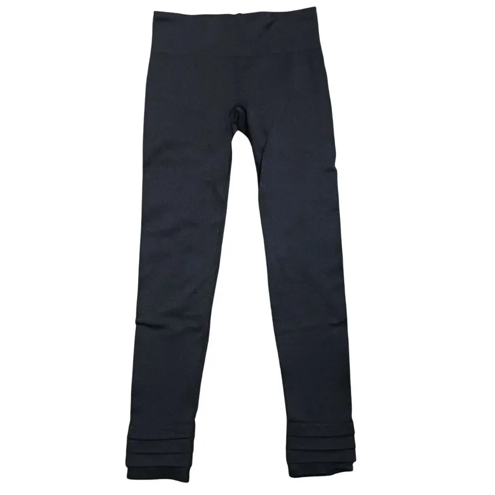 Athleta Women's Black Nylon Spandex Leggings Ruffled‎ Ankle Detail Size S